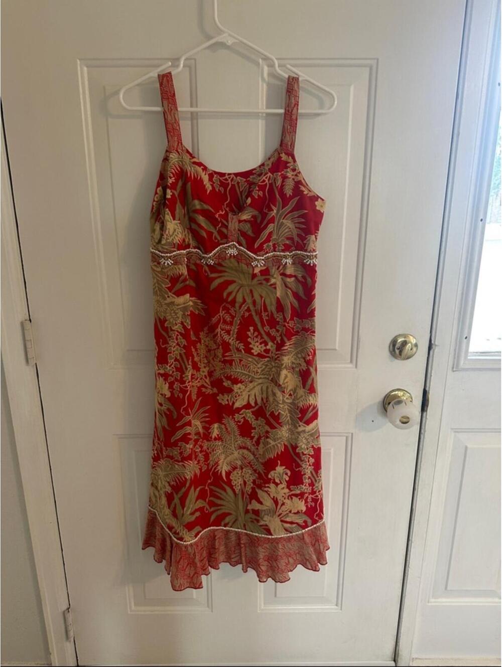 Haven Bleu Red Tropical Print Slip Dress Vintage Y2K Size M